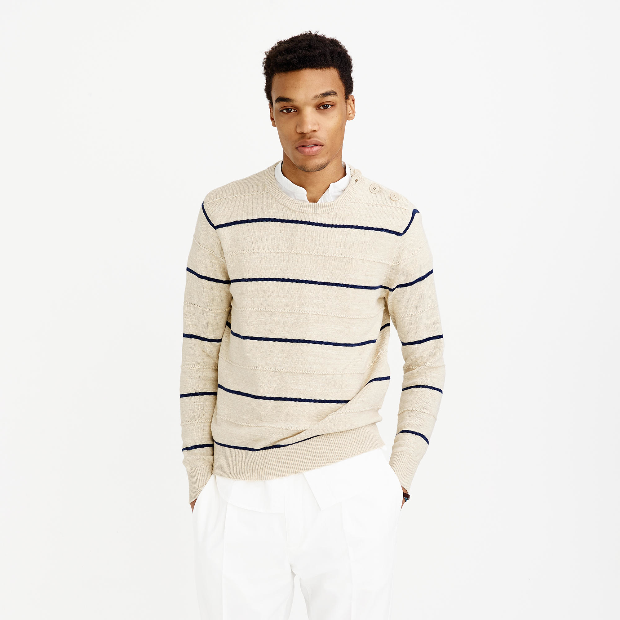 J.crew Buttonshoulder Textured Cotton Crewneck Sweater In Blanket
